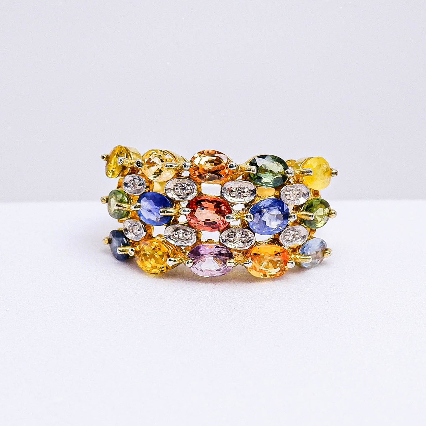 แหวนเงินแท้ 925 ฝังพลอย เขียวส่อง(green Sapphire)+ไพลิน(Blue Sapphire)+บุษราคัมบางกะจะ(Yellow Sapphire)+แฟนซีแซฟไฟร์(Fancy Sapphire)+เซอร์คอน (Zircon)