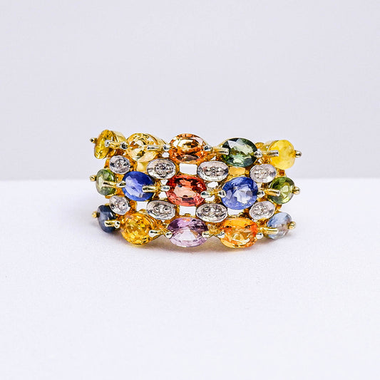 แหวนเงินแท้ 925 ฝังพลอย เขียวส่อง(green Sapphire)+ไพลิน(Blue Sapphire)+บุษราคัมบางกะจะ(Yellow Sapphire)+แฟนซีแซฟไฟร์(Fancy Sapphire)+เซอร์คอน (Zircon)