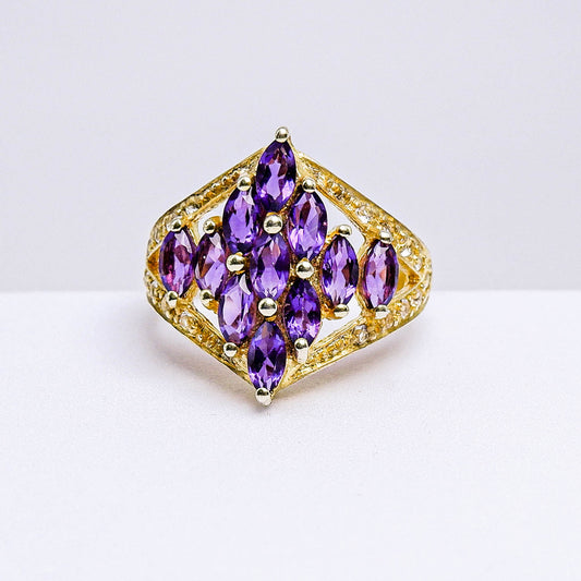 แหวนเงินแท้ 925 ฝังพลอย อเมทิสต์ (Amethyst) + ไวท์โทพาส (whitetopaz)