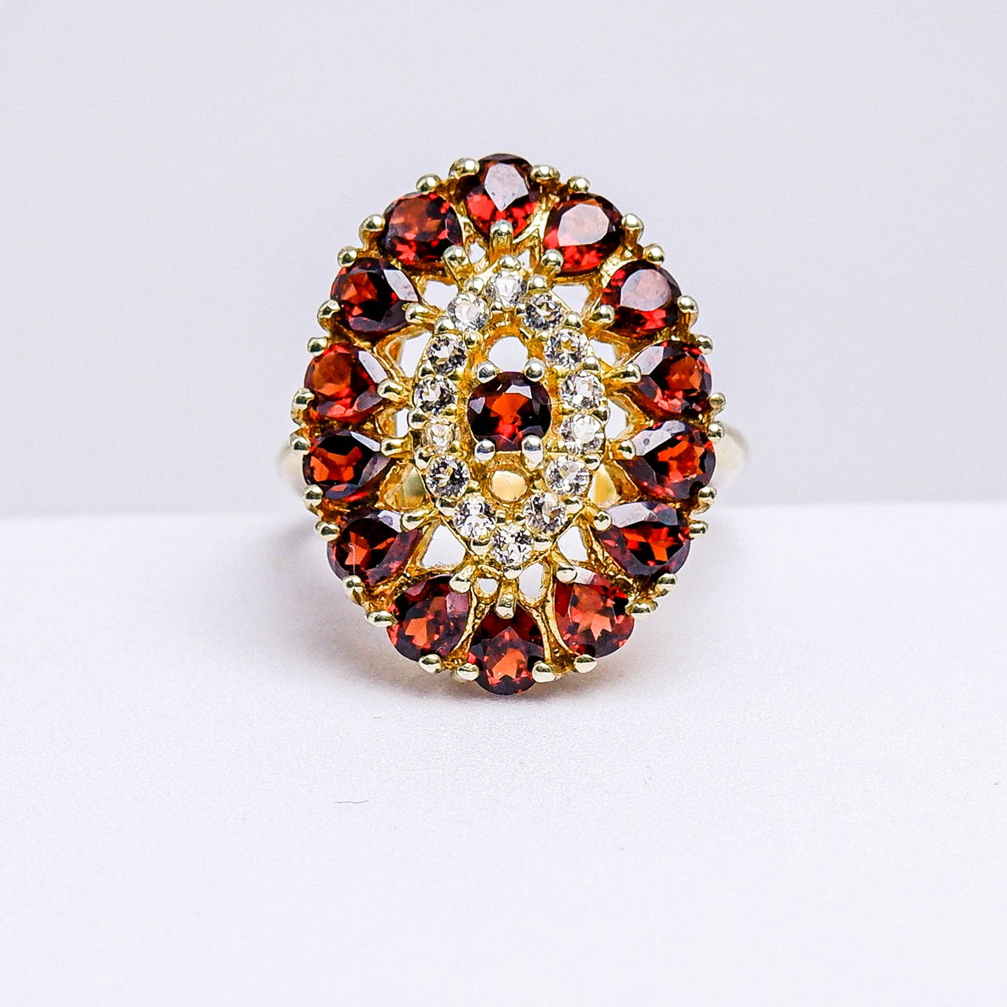 แหวนเงินแท้ 925 ฝังพลอย โกเมน (Garnet) + เซอร์คอน (Zircon)