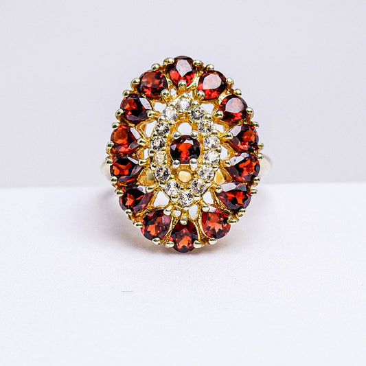 แหวนเงินแท้ 925 ฝังพลอย โกเมน (Garnet) + เซอร์คอน (Zircon)