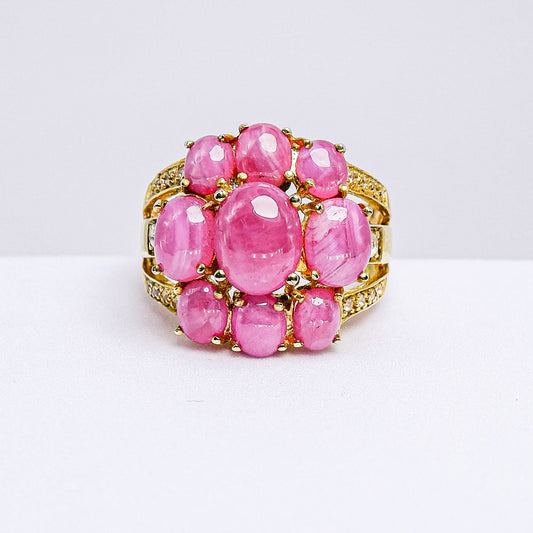 แหวนเงินแท้ 925 ฝังพลอย ทับทิม (Ruby) + ไวท์โทพาส (whitetopaz)