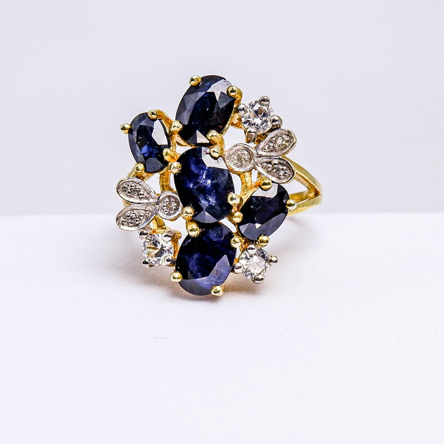 แหวนเงินแท้ 925 ฝังพลอย ไพลิน (Blue Sapphire) + เซอร์คอน (Zircon)