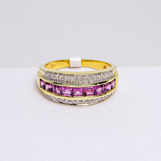 แหวนเงินแท้ 925 ฝังพลอย โรโดไลท์ (Rhodolite) + เซอร์คอน (Zircon)