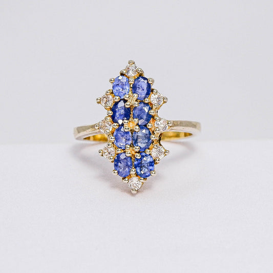 แหวนเงินแท้ 925 ฝังพลอย ไพลิน (Blue Sapphire) + เซอร์คอน (Zircon)