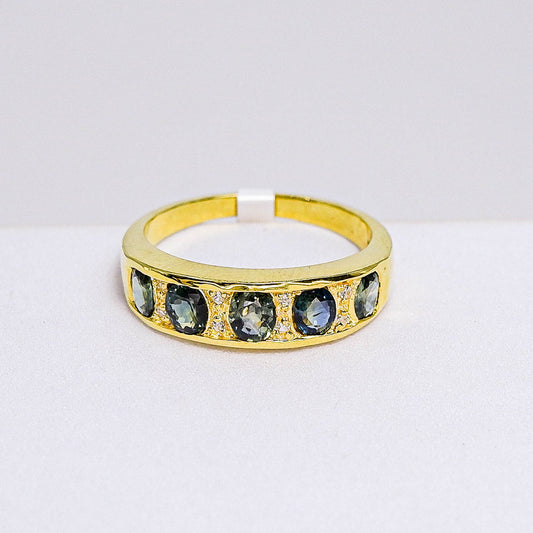 แหวนเงินแท้ 925 ฝังพลอย แซฟไฟร์บางกะจะ (Sapphire) + เซอร์คอน (Zircon)
