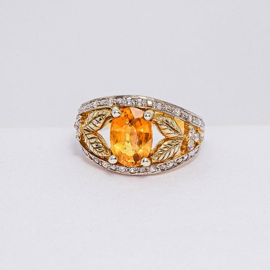 แหวนเงินแท้ 925 ฝังพลอย บุษราคัม (Yellow Sapphire) + เซอร์คอน (Zircon)