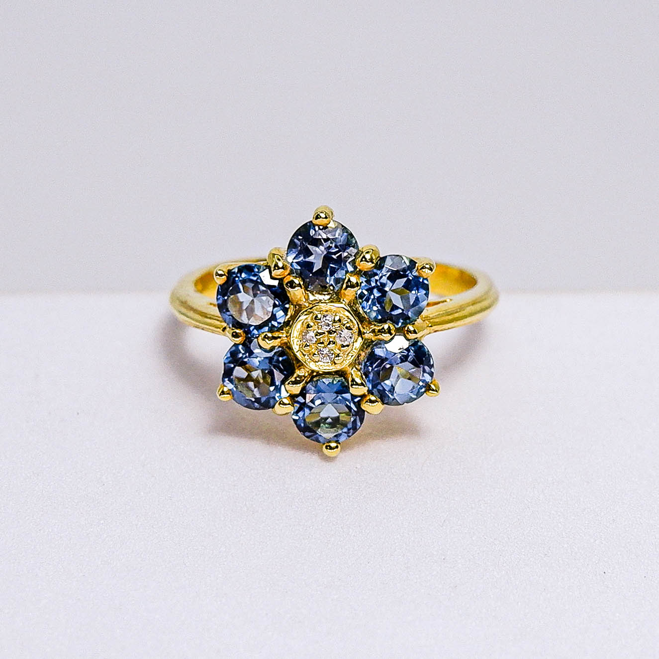 แหวนเงินแท้ 925 ฝังพลอย ลอนดอนบลูโทพาส (London Blue Topaz) + เซอร์คอน (Zircon)