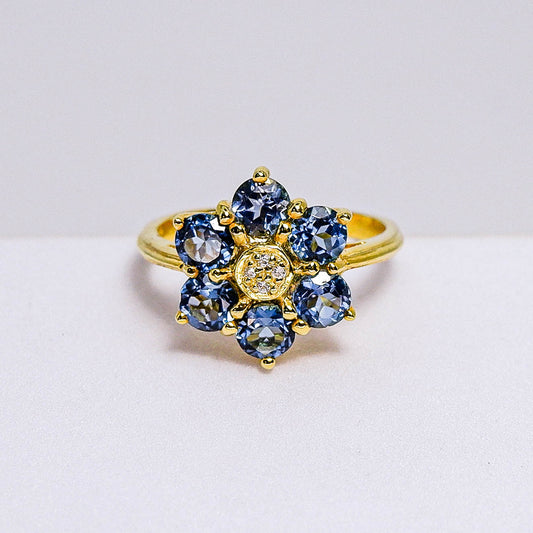 แหวนเงินแท้ 925 ฝังพลอย ลอนดอนบลูโทพาส (London Blue Topaz) + เซอร์คอน (Zircon)