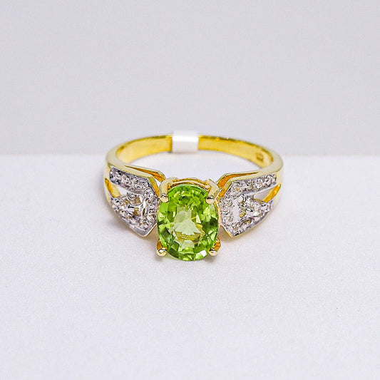 แหวนเงินแท้ 925 ฝังพลอย เพอริดอท (Peridot) + เซอร์คอน (Zircon)
