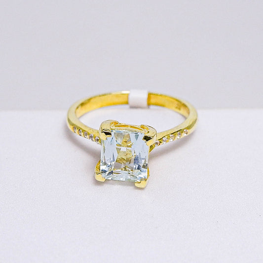 แหวนเงินแท้ 925 ฝังพลอย อความารีน (Aqua marin) + เซอร์คอน (Zircon)