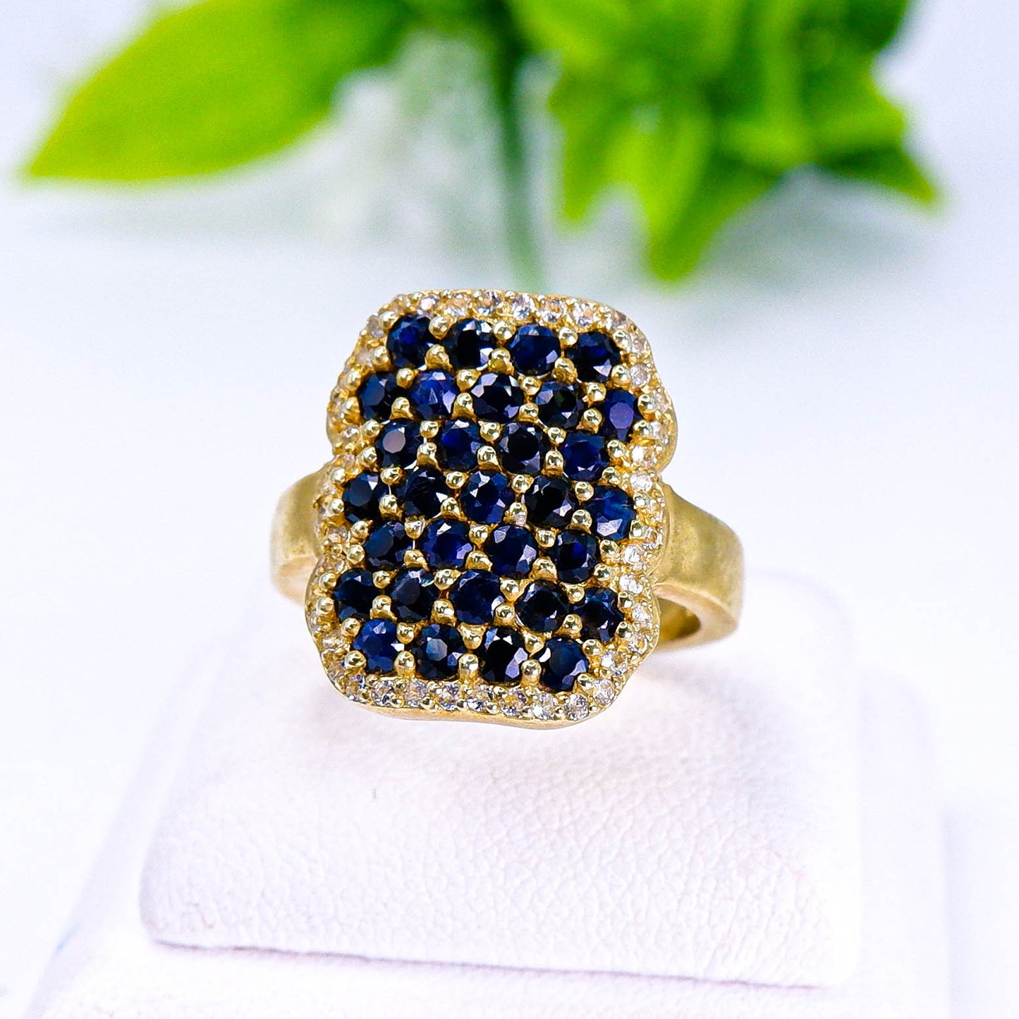 แหวนเงินแท้ 925 ฝังพลอย ไพลิน (Blue Sapphire) + ไวท์โทพาส (whitetopaz)