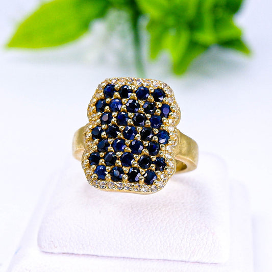 แหวนเงินแท้ 925 ฝังพลอย ไพลิน (Blue Sapphire) + ไวท์โทพาส (whitetopaz)