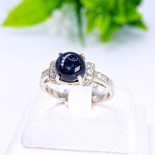 แหวนเงินแท้ 925 ฝังพลอย ไพลิน (Blue Sapphire) + เซอร์คอน (Zircon)