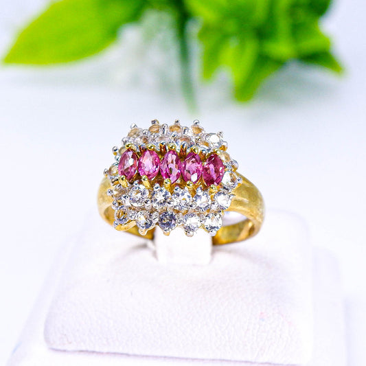 แหวนเงินแท้ 925 ฝังพลอย ทับทิมไทย (Siam Ruby) + ไวท์โทพาส (whitetopaz)