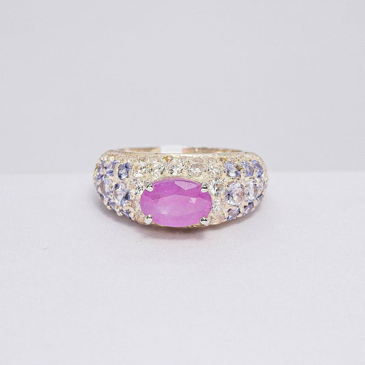 แหวนเงินแท้ 925 ฝังพลอย แซฟไฟร์เวียดนาม(Vietnam Sapphire)+แทนซาไนท์(Tanzanite)+เซอร์คอน