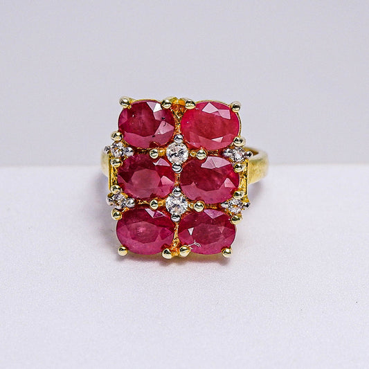แหวนเงินแท้ 925 ฝังพลอย ทับทิม (Ruby) + เซอร์คอน (Zircon)
