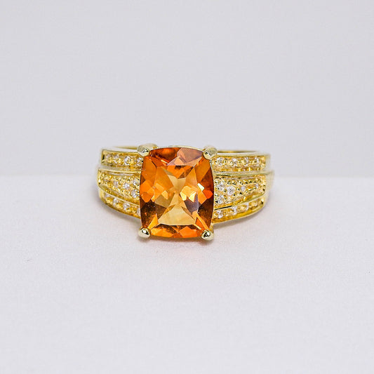 แหวนเงินแท้ 925 ฝังพลอย ซิทริน (Citrine) + เซอร์คอน (Zircon)