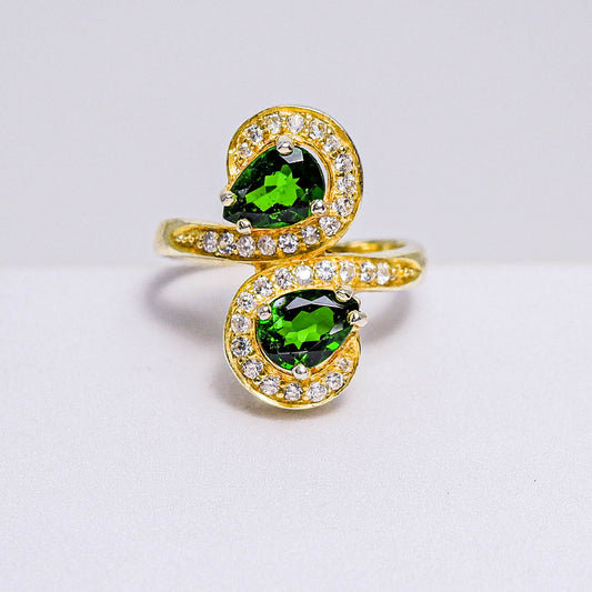 แหวนเงินแท้ 925 ฝังพลอย กรีนโครมไดออฟไซต์ (Green Chrome Diopside) + เซอร์คอน (Zircon)