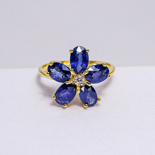 แหวนเงินแท้ 925 ฝังพลอย ไพลิน (Blue Sapphire) + เซอร์คอน (Zircon)