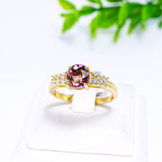 แหวนเงินแท้ 925 ฝังพลอย พิงค์ทัวมาลีน (Pink Tourmaline) + เซอร์คอน (Zircon)
