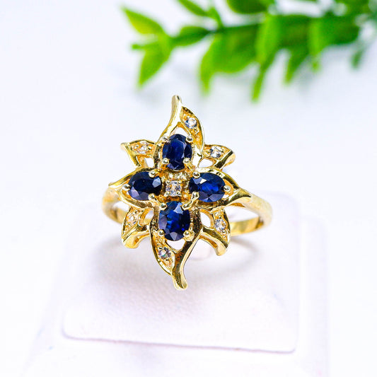 แหวนเงินแท้ 925 ฝังพลอย ไพลิน (Blue Sapphire) + ไวท์โทพาส (whitetopaz)