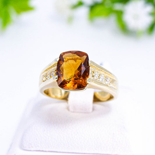 แหวนเงินแท้ 925 ฝังพลอย ซิทริน (Citrine) + เซอร์คอน (Zircon)