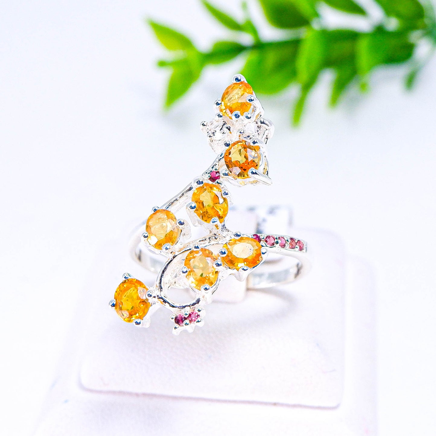 แหวนเงินแท้ 925 ฝังพลอย บุษราคัม(Yellow Sapphire)+เซอร์คอน(Zircon)+ เรดแซฟไฟร์(Red Sapphire)