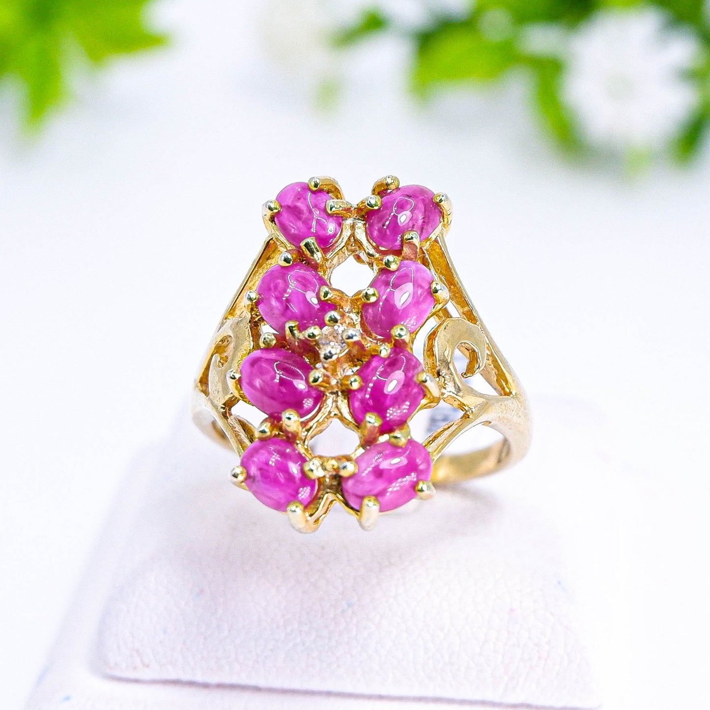 แหวนเงินแท้ 925 ฝังพลอย ทับทิม (Ruby) + ไวท์โทพาส (whitetopaz)