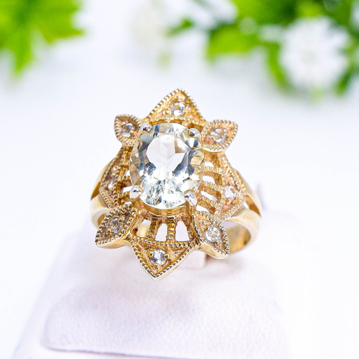 แหวนเงินแท้ 925 ฝังพลอย กรีนอเมทิส (Green Amethyst) + โทพาส (Topaz)