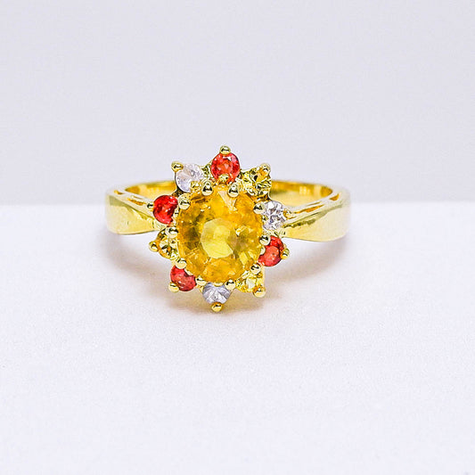 แหวนเงินแท้ 925 ฝังพลอย บุษราคัม (Yellow Sapphire) + แฟนซีแซฟไฟร์ (Fancy Sapphire)