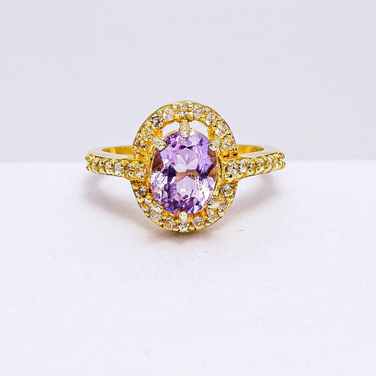 แหวนเงินแท้ 925 ฝังพลอย อเมทิสต์ (Amethyst) + ไวท์โทพาส (whitetopaz)