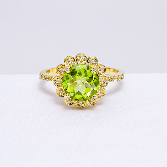 แหวนเงินแท้ 925 ฝังพลอย เพอริดอท (Peridot) + เซอร์คอน (Zircon)