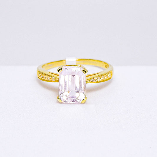 แหวนเงินแท้ 925 ฝังพลอย คูณไซส์ (Kunzite) + เซอร์คอน (Zircon)