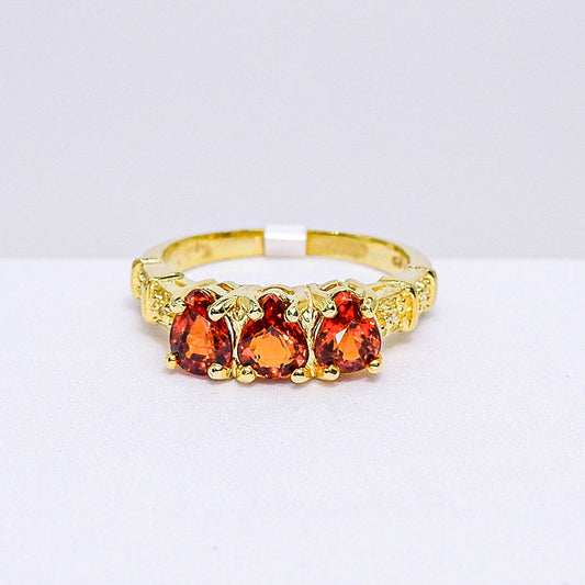 แหวนเงินแท้ 925 ฝังพลอย สเปสซาไทท์ (Spessartite Garnet) + เซอร์คอน (Zircon)