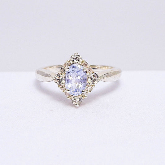แหวนเงินแท้ 925 ฝังพลอย ไพลินศรีลังกา (Ceylon Sapphire) + เซอร์คอน (Zircon)