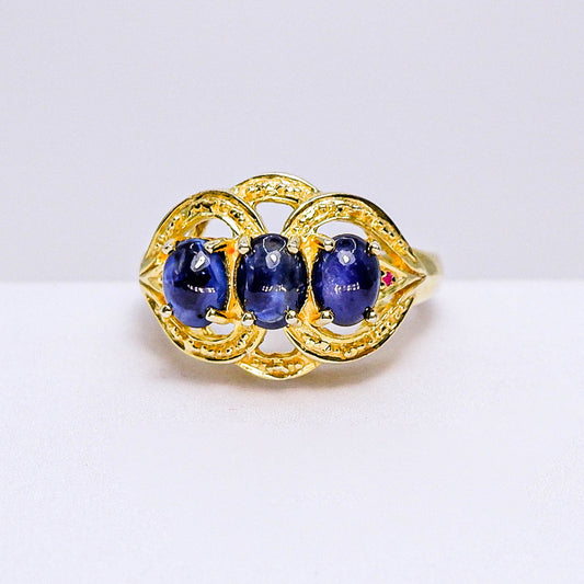 แหวนเงินแท้ 925 ฝังพลอย ไพลิน (Blue Sapphire) + ทับทิม (Ruby)