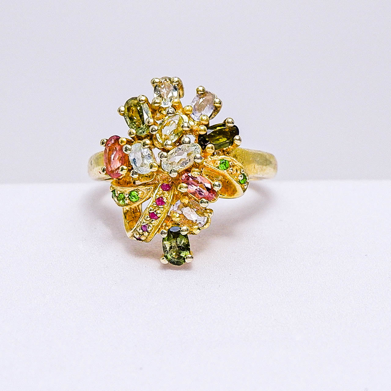 แหวนเงินแท้ 925 ฝังพลอย ทัวร์มาลีน(Tourmaline)+กรีนโครมไดออฟไซต์(Green Chrome Diopside)+พิงค์แซฟไฟร์(Pink Sapphire)