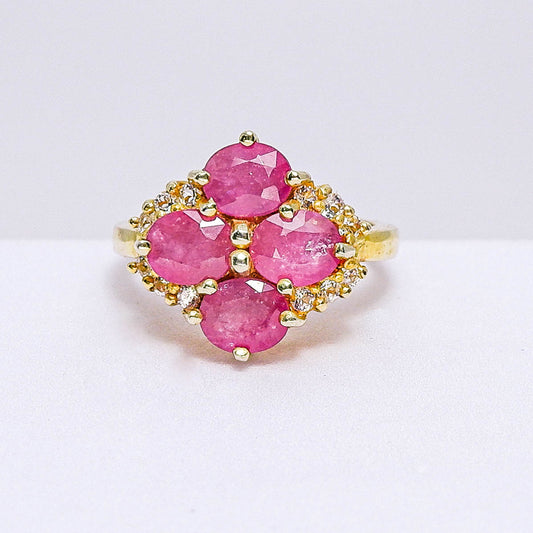 แหวนเงินแท้ 925 ฝังพลอย ทับทิมมาดา (Madagascar Ruby) + ไวท์โทพาส (whitetopaz)