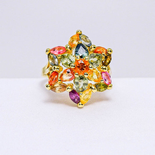 แหวนเงินแท้ 925 ฝังพลอย บุษราคัม (Yellow Sapphire) + แฟนซีแซฟไฟร์ (Fancy Sapphire)