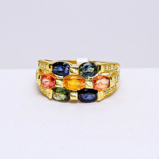 แหวนเงินแท้ 925 ฝังพลอย แฟนซีแซฟไฟร์ (Fancy Sapphire) + เซอร์คอน (Zircon)