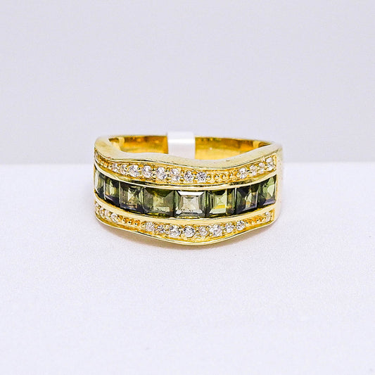 แหวนเงินแท้ 925 ฝังพลอย เขียวส่อง (green Sapphire) + เซอร์คอน (Zircon)