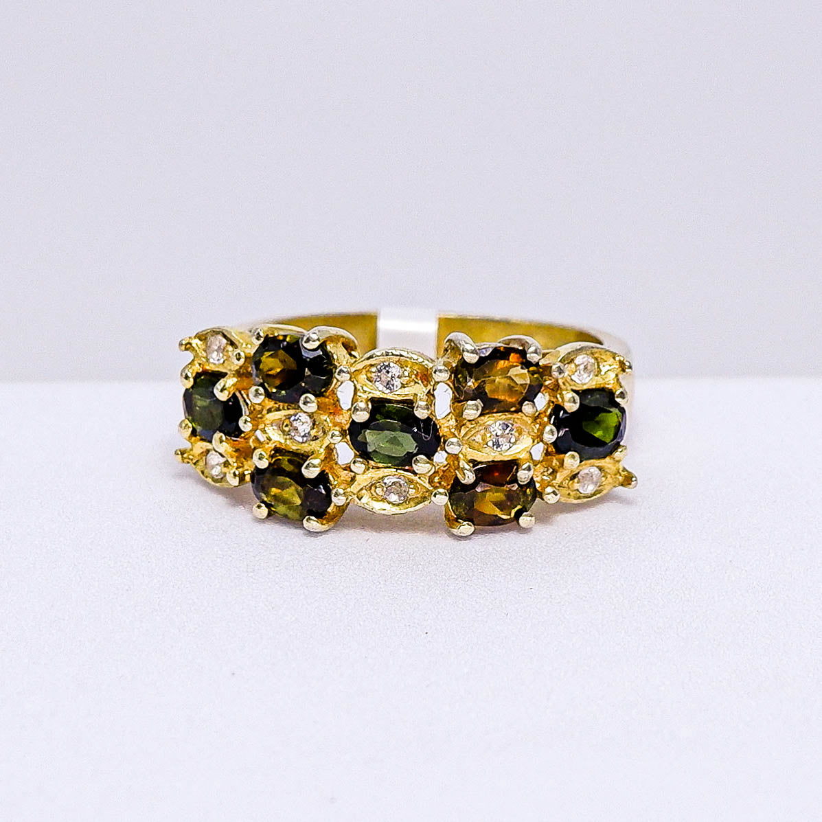 แหวนเงินแท้ 925 ฝังพลอย ทัวร์มาลีน (Tourmaline) + ไวท์โทพาส (whitetopaz)