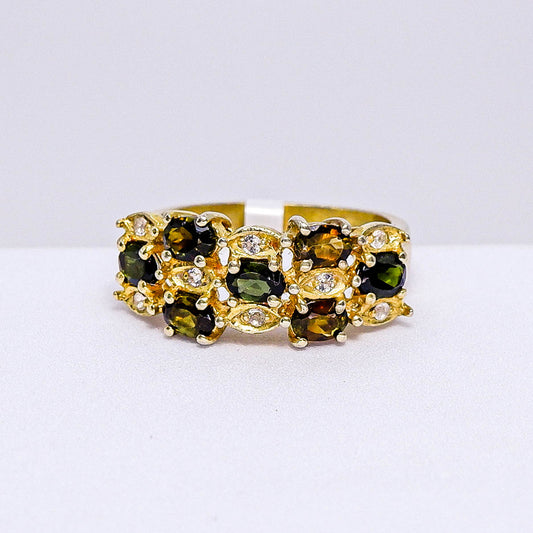 แหวนเงินแท้ 925 ฝังพลอย ทัวร์มาลีน (Tourmaline) + ไวท์โทพาส (whitetopaz)