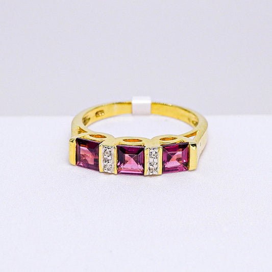 แหวนเงินแท้ 925 ฝังพลอย โรโดไลท์ (Rhodolite) + เซอร์คอน (Zircon)