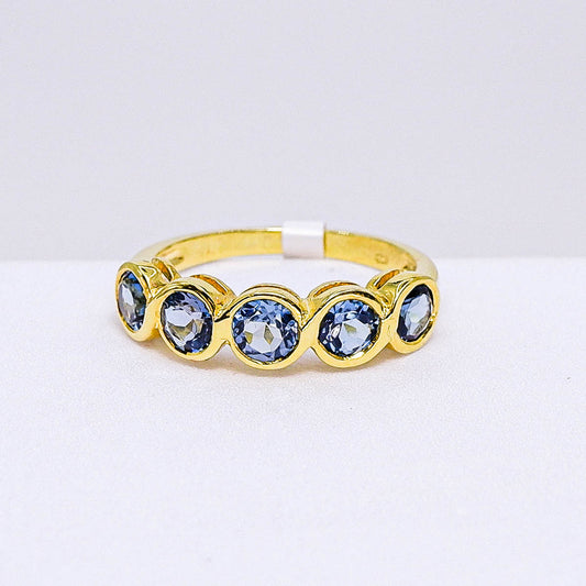 แหวนเงินแท้ 925 ฝังพลอย ลอนดอนบลูโทพาส (London Blue Topaz)