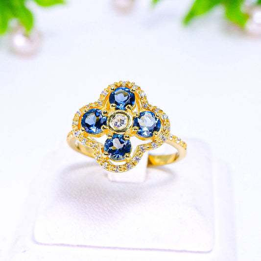 แหวนเงินแท้ 925 ฝังพลอย ลอนดอนบลูโทพาส (London Blue Topaz) + เซอร์คอน (Zircon)