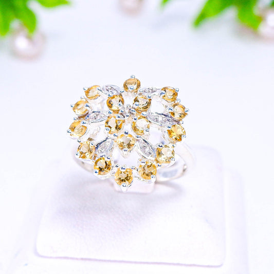 แหวนเงินแท้ 925 ฝังพลอย ซิทริน (Citrine) + ไวท์โทพาส (whitetopaz)