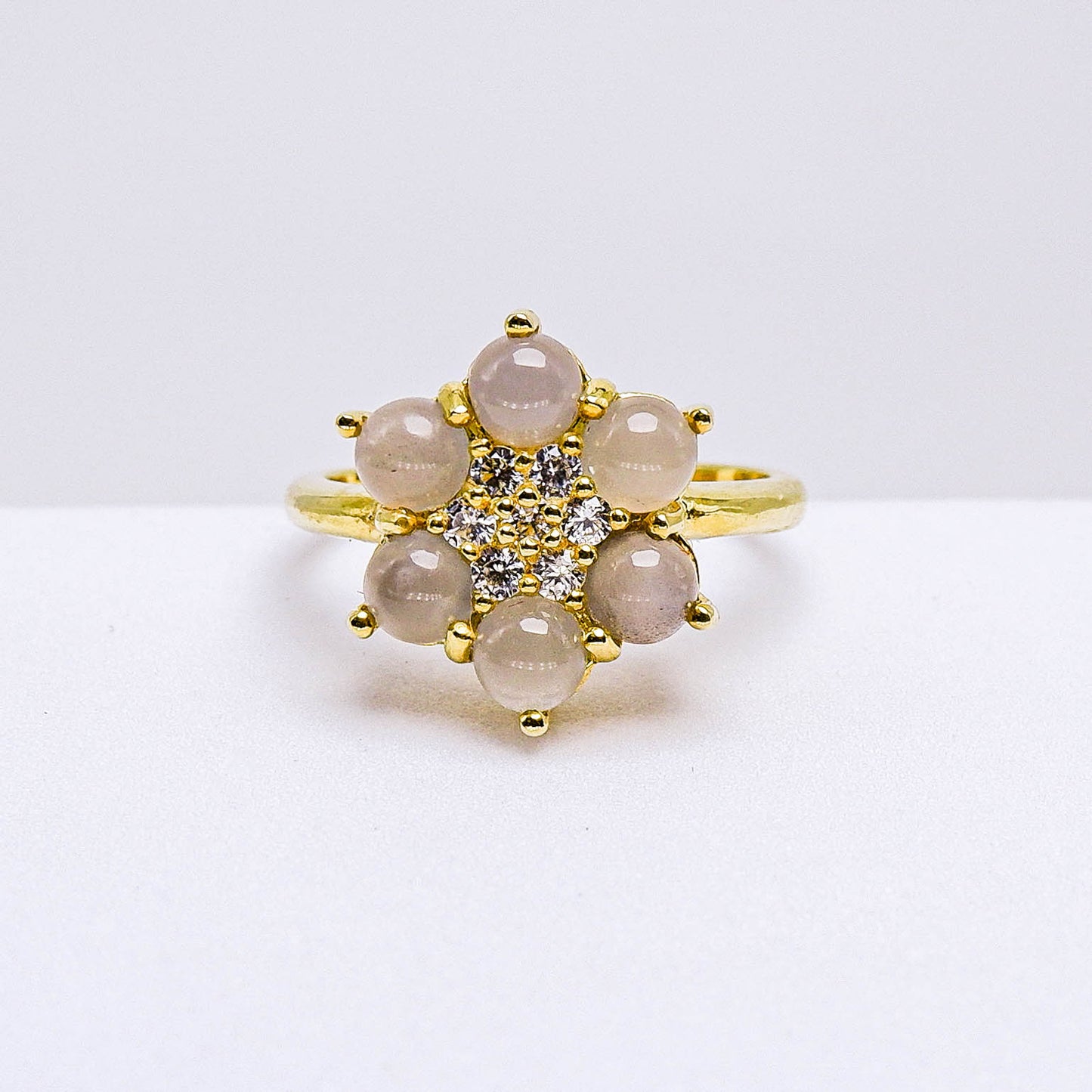 แหวนเงินแท้ 925 ฝังพลอย มูนสโตน (Moonstone) + เซอร์คอน (Zircon)