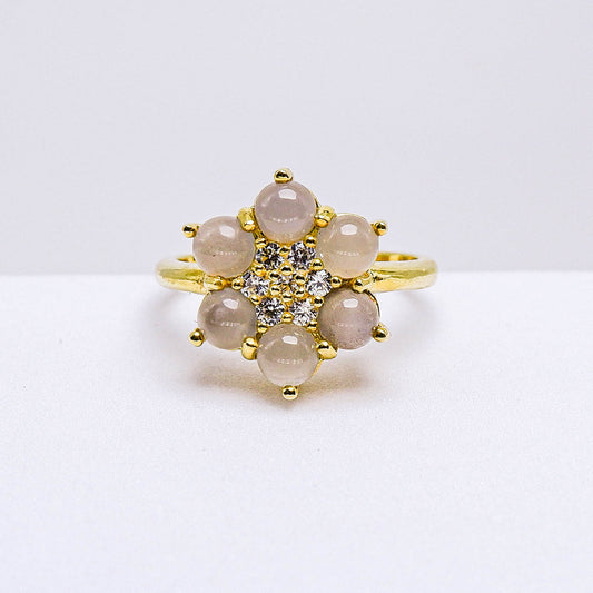 แหวนเงินแท้ 925 ฝังพลอย มูนสโตน (Moonstone) + เซอร์คอน (Zircon)